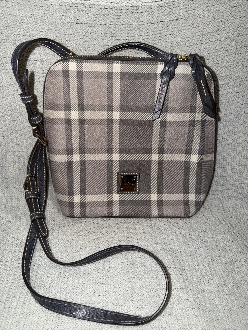 Dooney & Bourke Large Grey Tartan Plaid Domed Crossbody Bag